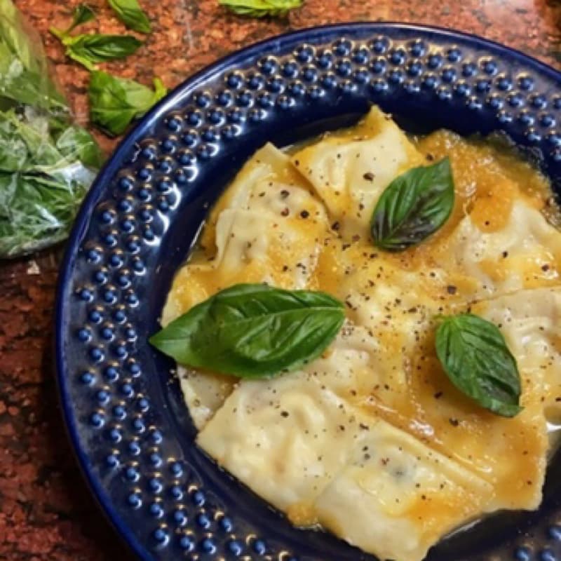 Ravioli: Ricotta, Feta, Caramelized Onions & Basil